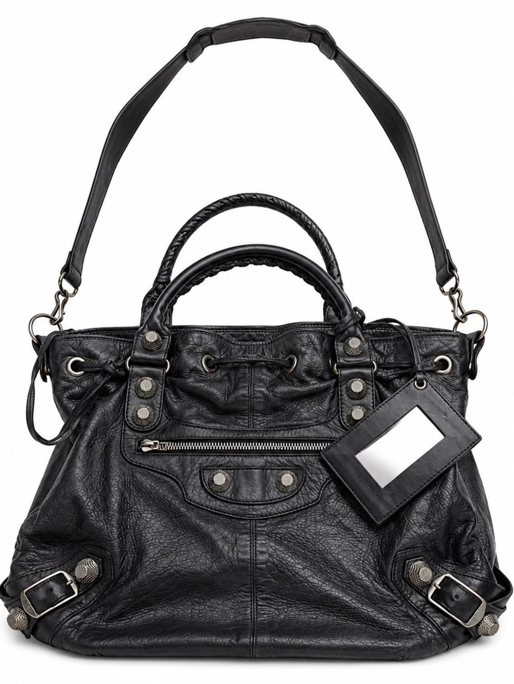 Balenciaga Classic City Black Leather Satchel Bag with Silver Hardware